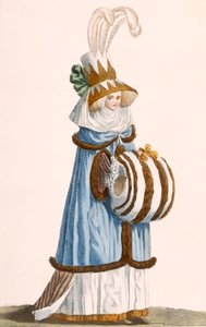Robe à L&39;Anglaise، chapeau à la Theadore، plate from &39;Galeries des Modes et Costumes Francais&39;، c.1778-87 99: ملابس؛ لباس تقليدي لباس تقليدي؛ موضه؛ التوضيح